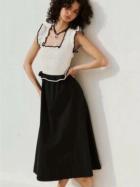 Free People Black and White Ruffled Midi Dress